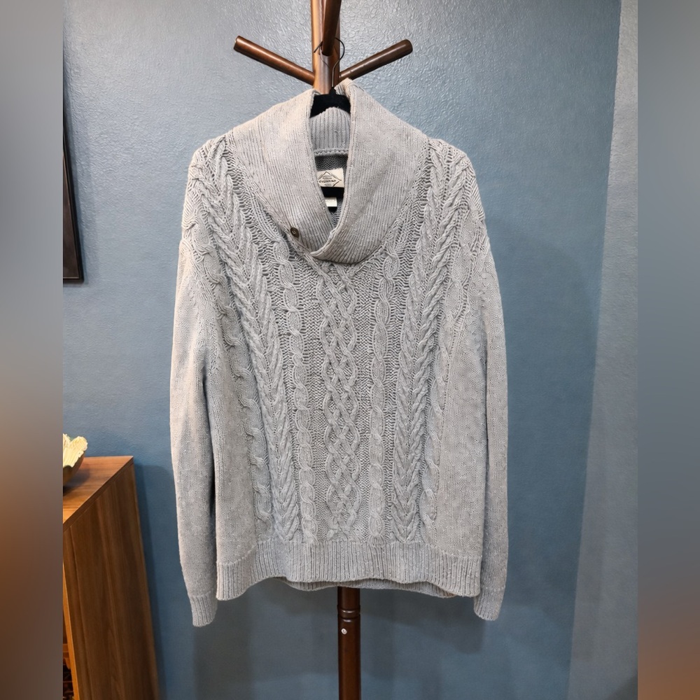 St. John’s Bay Men’s Gray Cable Knit Shawl Collar Sweater XL Classic Cozy